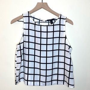 White Tank Top with Black Grid Print